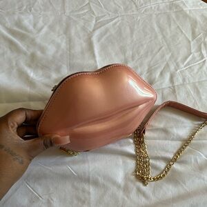 Pink Lip-Shaped Crossbody Bag